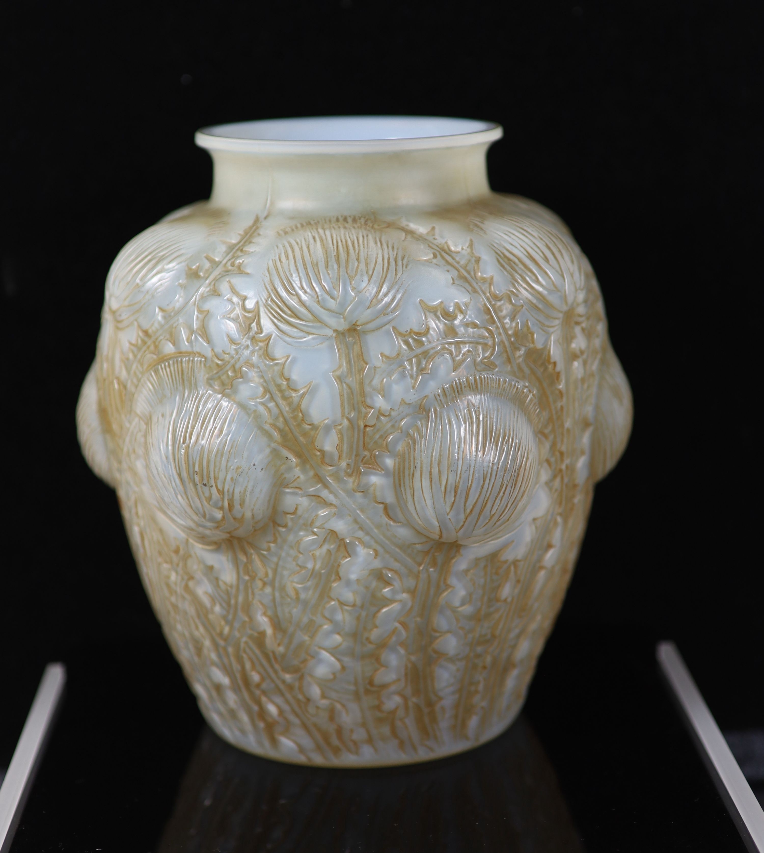 A Lalique Domrémy opalescent and amber stained glass vase, model no. 979, design c.1926, 21 cm high